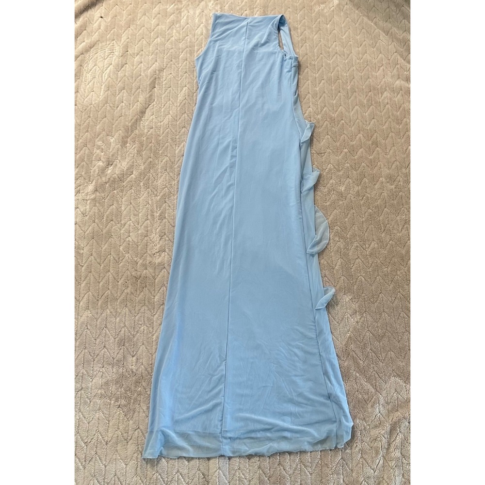 Light Blue Square Neck Ruffle Tiered Mesh Maxi Dress Sleeveless Formal Gown M - Picture 3 of 6